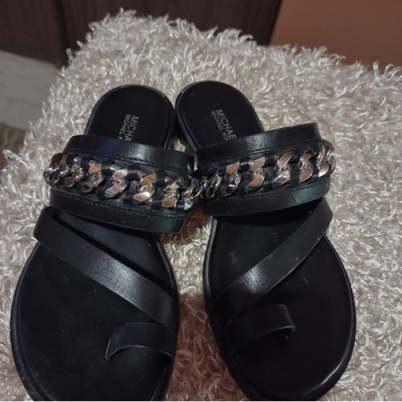 Michael Kors Bergen chain toe ring slide leather sandal - Picture 2 of 8